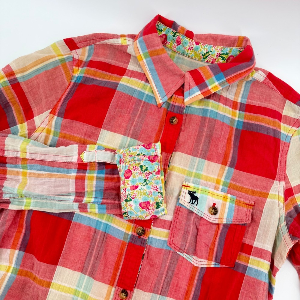 Abercrombie Fitch Plaid Button Up‎ Shirt Women XS Red Long Sleeve Casual